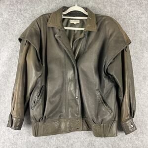 Vintage Ann Taylor Leather Bomber Jacket Womens 10 Green Soft Faded Flight Biker